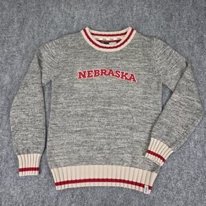 Nebraska Cornhuskers Sweater Mens Large Gray Red NCAA Football Knit Crewneck